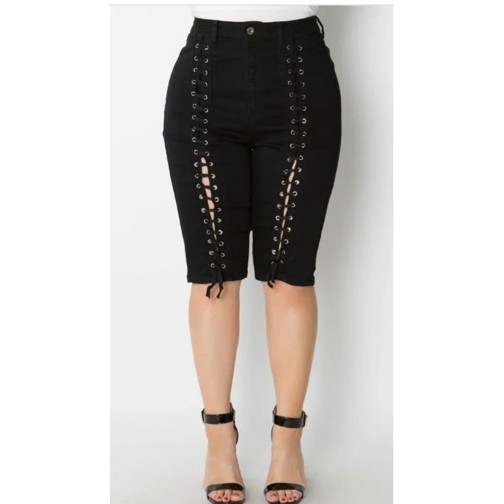Denim high waist shorts plus size